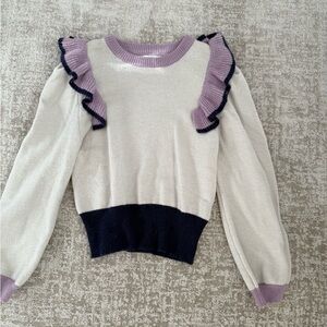 Light gray Sweater with Purple Ruffle Accents